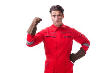 Müteahhit çalışan beyaz arkaplanda izole edildi