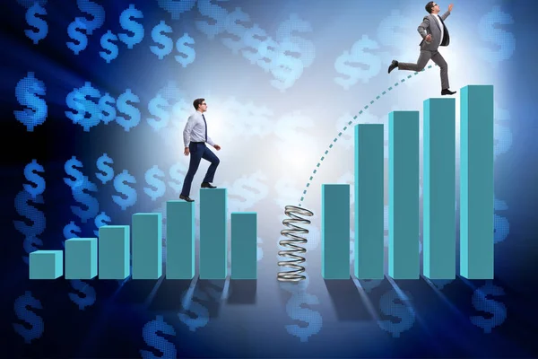 Affärsmän hoppar över stapeldiagram — Stockfoto