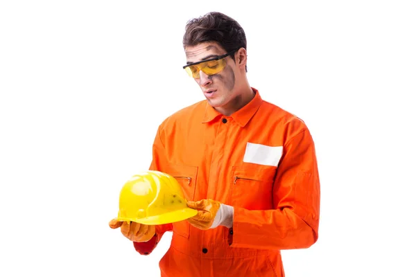 Contractor employee wearing coveralls isolated on white — Stock Photo, Image