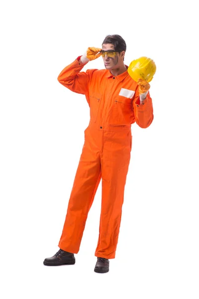 Contractor employee wearing coveralls isolated on white — Stock Photo, Image