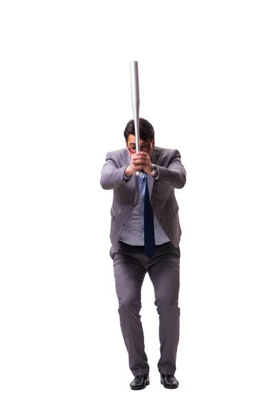 Businessman with baseball bat isolated on white — Stock Photo, Image