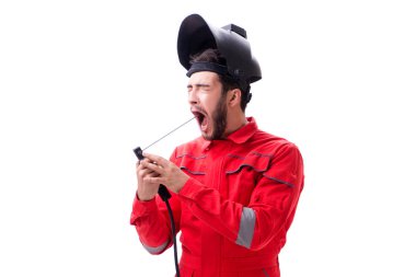 Beyaz arka plan üzerinde izole komik Kaynakçı