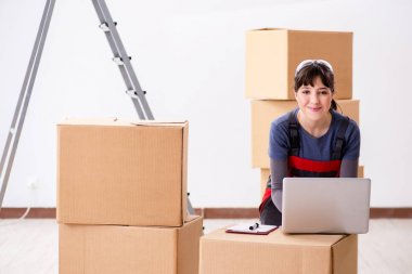 Woman accepting relocation order from internet clipart