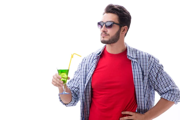 Young funny man with cocktail isolated on white — Stock Photo, Image