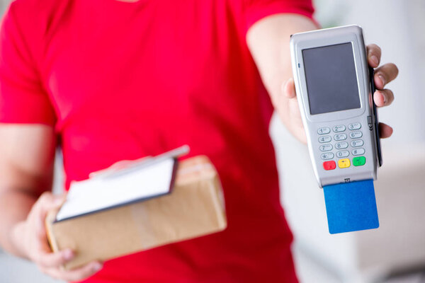 Parcel delivery being paid with pos and credit card