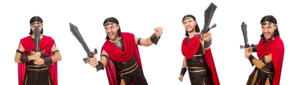 Gladiator posiert mit Schwert isoliert auf Weiß — Stockfoto