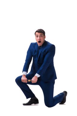 Beyaz zemin üzerinde izole iş adamı