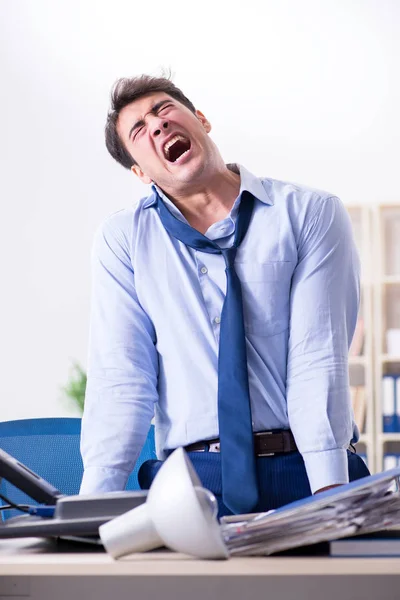 Angry businessman frustrated with too much work — Stock Photo, Image