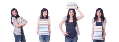 Beyaz kitapları olan kız öğrenci.