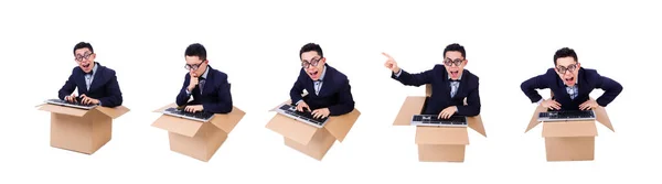 Funny computer geek sitting in the box — Stock Photo, Image