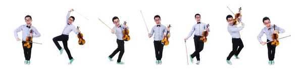 Hombre divertido con violín en blanco —  Fotos de Stock