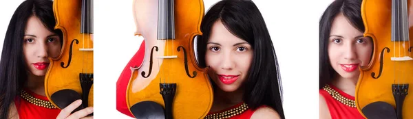 女性、白で隔離されるバイオリンの演奏 — ストック写真