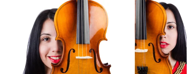 Chica joven con violín en blanco — Foto de Stock