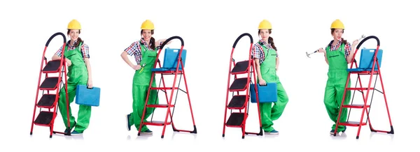 有梯子的女修理工 — 图库照片
