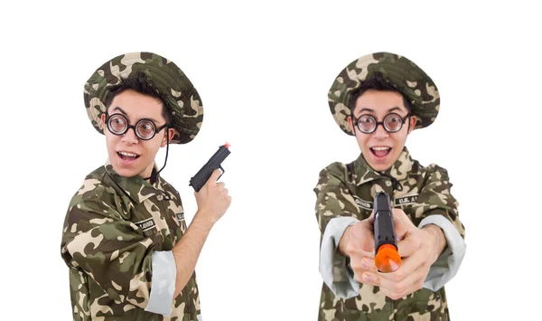 Vtipný voják izolovaný na bílém — Stock fotografie