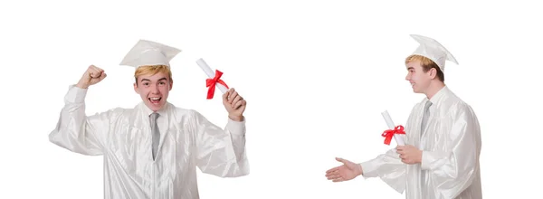 Young male student graduated from high school on white — Stock Photo, Image