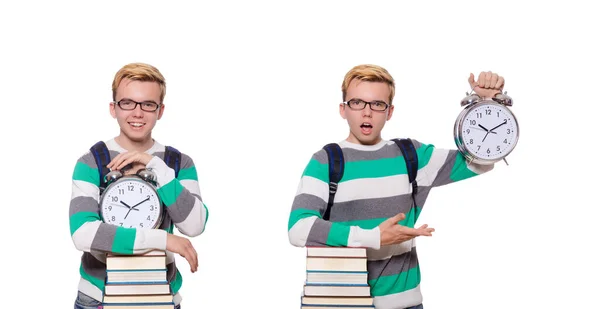 Student mist zijn deadlines geïsoleerd op wit — Stockfoto