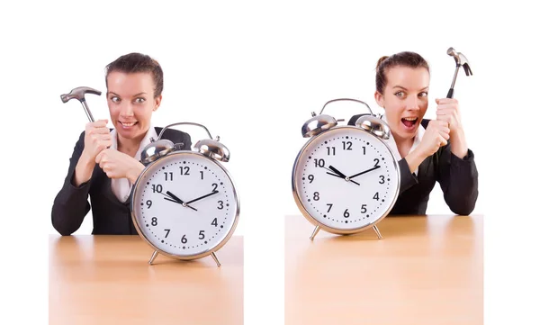 Mujer tratando de romper el reloj —  Fotos de Stock