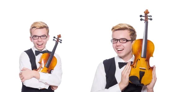 Violinista divertido en blanco — Foto de Stock