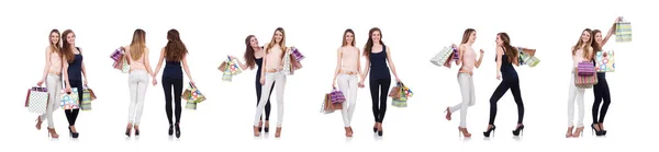 Best friends afte shopping on white — Stock Photo, Image