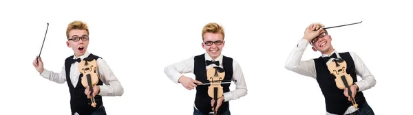 Legrační houslista izolované na bílém — Stock fotografie
