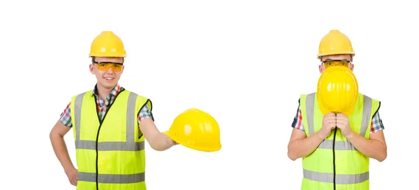 Trabajador industrial aislado en el fondo blanco — Foto de Stock