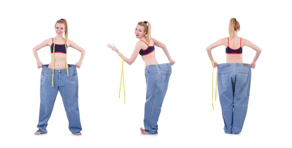 Dieting concept with oversize jeans — Stock Photo, Image