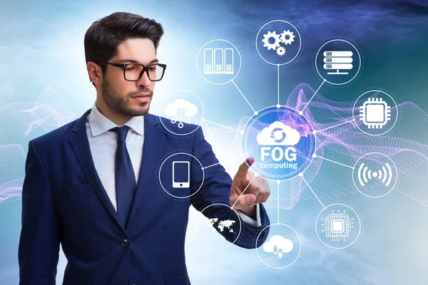 Businessman in fog and edge cloud computing concept — Stock Photo, Image