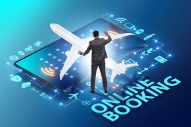 İş adamıyla online uçuş rezervasyonu kavramı