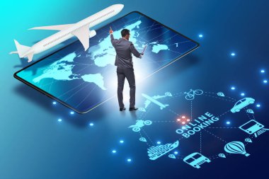 İş adamıyla online uçuş rezervasyonu kavramı