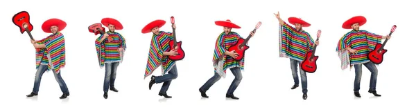 Lustiger Mexikaner mit Gitarre isoliert auf Weiß — Stockfoto