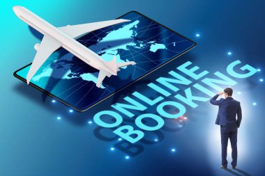 İş adamıyla online uçuş rezervasyonu kavramı