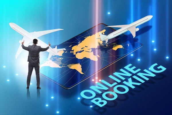 Konzept der Online-Buchung von Flugreisen mit Geschäftsleuten — Stockfoto