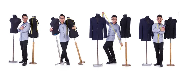 Funny male tailor on white — Stock Photo, Image