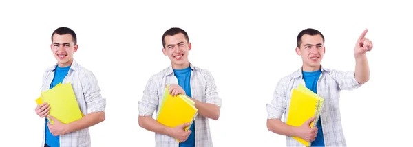 Junge Studentin mit Buch auf weiß — Stockfoto