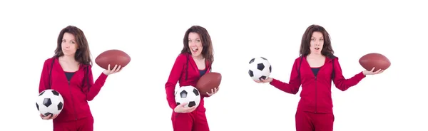 Frau im roten Kostüm im Sportkonzept — Stockfoto