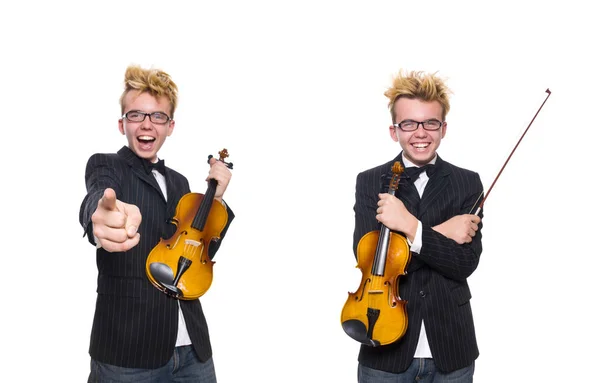 Ung musiker med fiol isolerad på vitt — Stockfoto