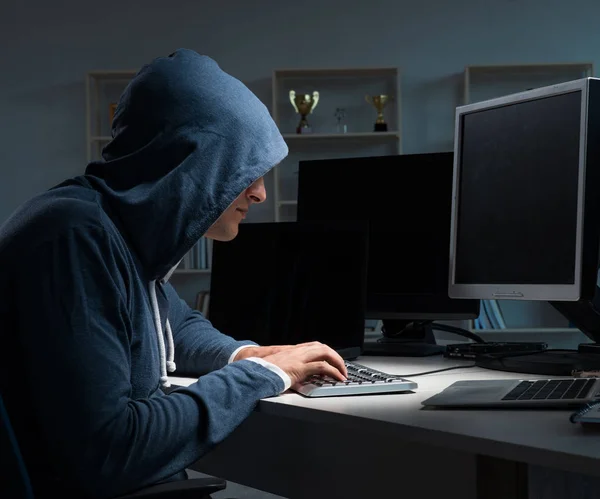 Hacker hacking computer at night