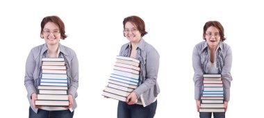 Beyaz kitapları olan kız öğrenci.