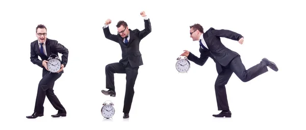 Businessman with clock isolated on white — Stock Photo, Image