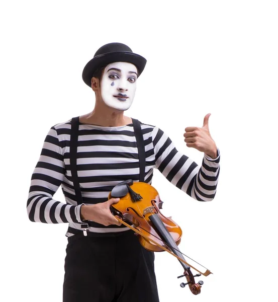 Mime spielt Geige isoliert auf Weiß — Stockfoto