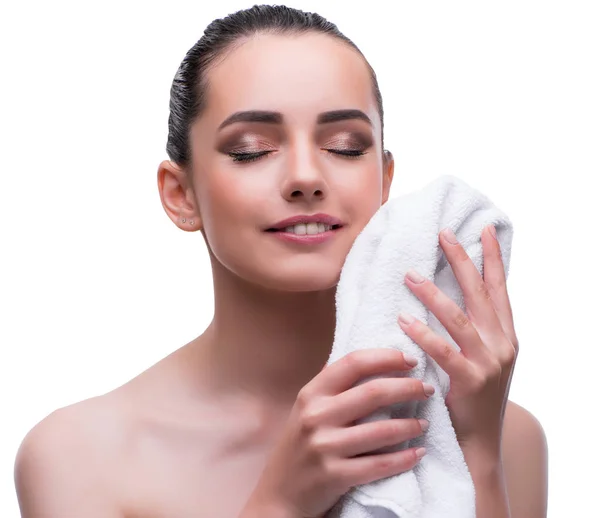 Femme dans le concept de beauté avec bain spa serviette — Photo