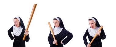 Rahibe beyaz beysbol sopası ile