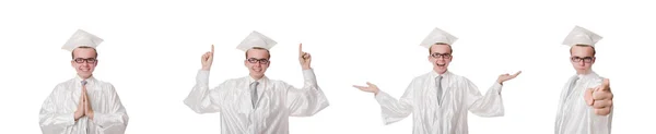 Joven estudiante masculino graduado de la escuela secundaria en blanco —  Fotos de Stock