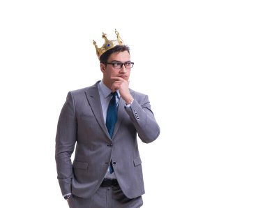 Kral işadamı beyaz arka planda izole edilmiş