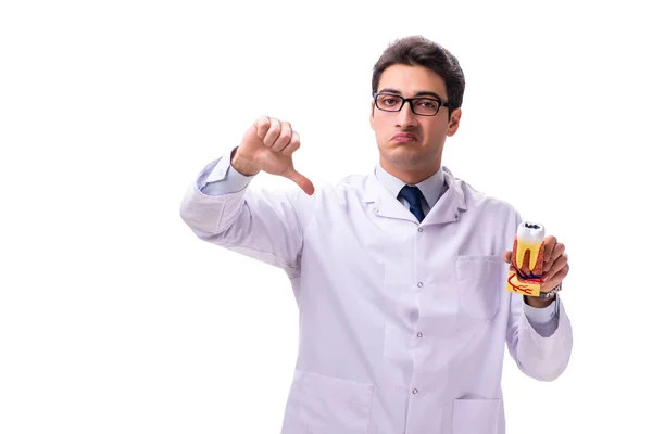 Jovem médico estomatologista masculino isolado em branco — Fotografia de Stock