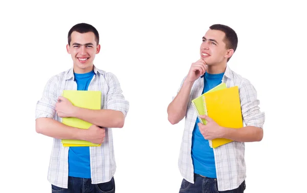 Joven estudiante con libro sobre blanco — Foto de Stock