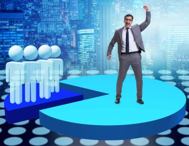 İş adamı iş konseptinde turta çizelgesinde yer alıyor