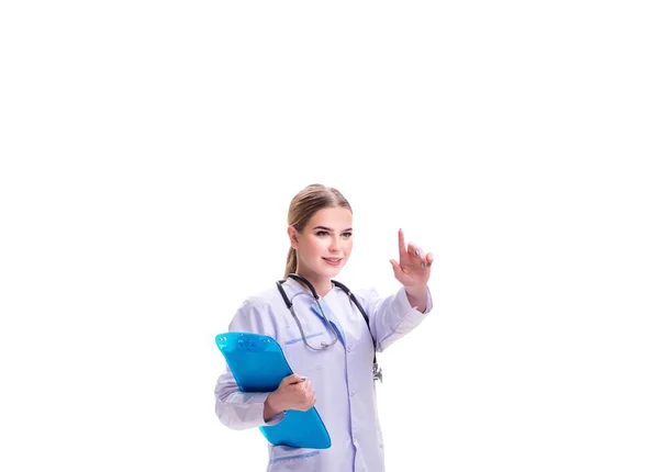 Ung kvinde læge isoleret på hvid baggrund - Stock-foto