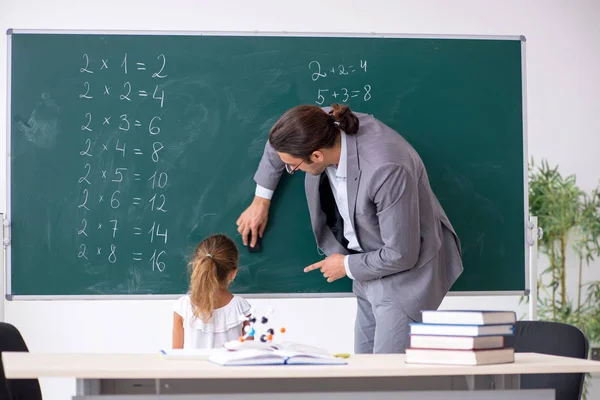 Teacher with young girl in the classroom — Stock Photo, Image